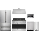 Stainless steel Thor Kitchen appliance package with 48-inch range, range hood, french door refrigerator, dishwasher, microwave drawer, ice maker