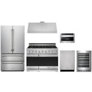 Stainless steel Thor Kitchen appliance package with 48-inch range, range hood, french door refrigerator, dishwasher, microwave drawer, wine cooler