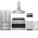 Stainless steel Thor Kitchen appliance package with 48-inch range, range hood, french door refrigerator, dishwasher, microwave drawer, ice maker