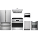 Stainless steel Thor Kitchen appliance package with 36-inch range, range hood, french door refrigerator, dishwasher, microwave drawer, wine cooler