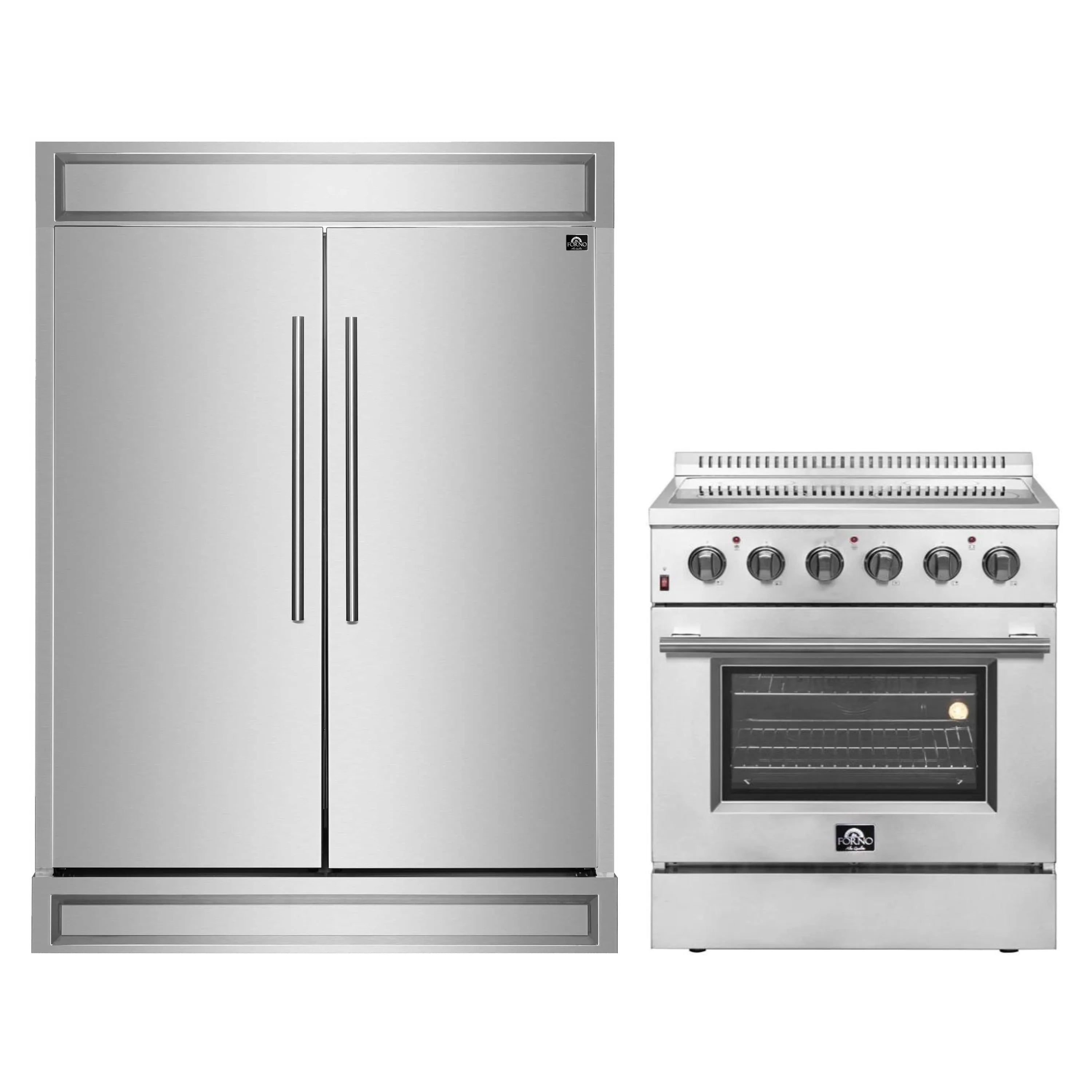 Stainless refrigerator and 30-inch electric range in matching pro-style design