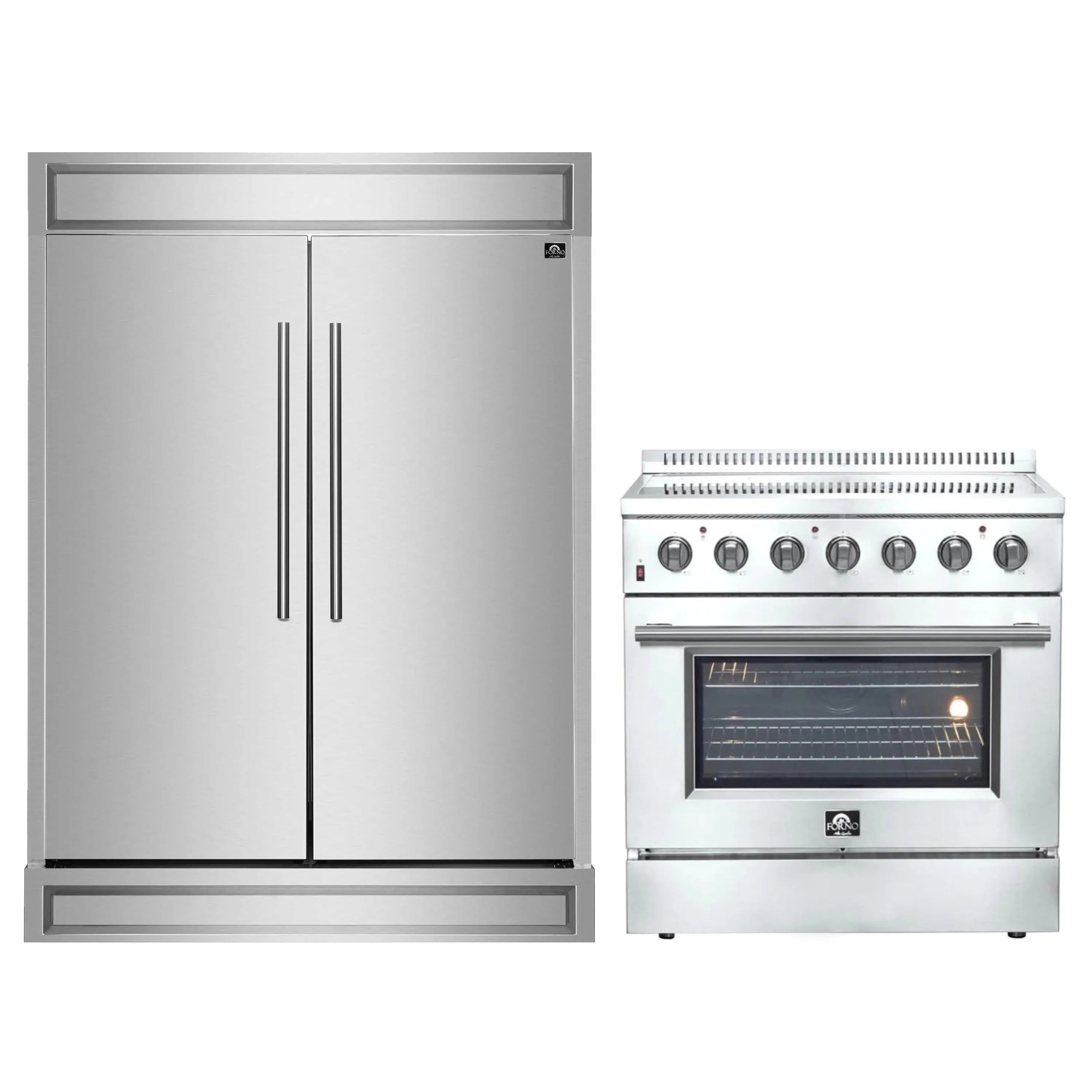 Stainless steel refrigerator and electric range set