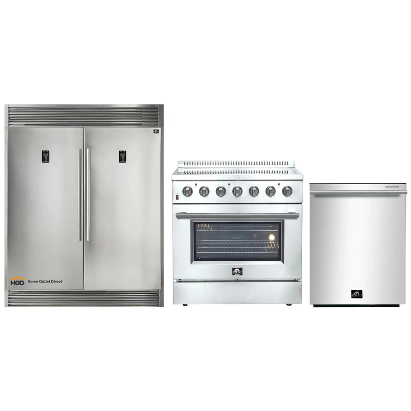 Forno 3-Piece Appliance Package - 36-Inch Electric Range, Pro-Style Refrigerator, and Dishwasher in Stainless Steel