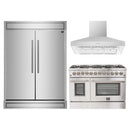 Forno 3-Piece Appliance Package - 48-Inch Dual Fuel Range, 60-Inch Pro-Style Refrigerator & Wall Mount Hood in Stainless Steel