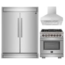 Forno 3-Piece Pro Appliance Package - 30-Inch Dual Fuel Range, 60-Inch Pro-Style Refrigerator & Wall Mount Hood in Stainless Steel