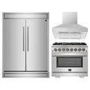 Forno 3-Piece Pro Appliance Package - 36-Inch Dual Fuel Range, 60-Inch Pro-Style Refrigerator & Wall Mount Hood in Stainless Steel