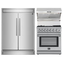 Forno 3-Piece Appliance Package - 30-Inch Dual Fuel Range with Air Fryer, 60-Inch Pro-Style Refrigerator & Wall Mount Hood with Backsplash in Stainless Steel
