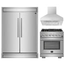 Forno 3-Piece Pro Appliance Package - 30-Inch Gas Range, 60-Inch Pro-Style Refrigerator & Wall Mount Hood in Stainless Steel