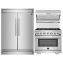 Forno 3-Piece Appliance Package - 36-Inch Gas Range, 60-Inch Pro-Style Refrigerator & Wall Mount Hood with Backsplash in Stainless Steel