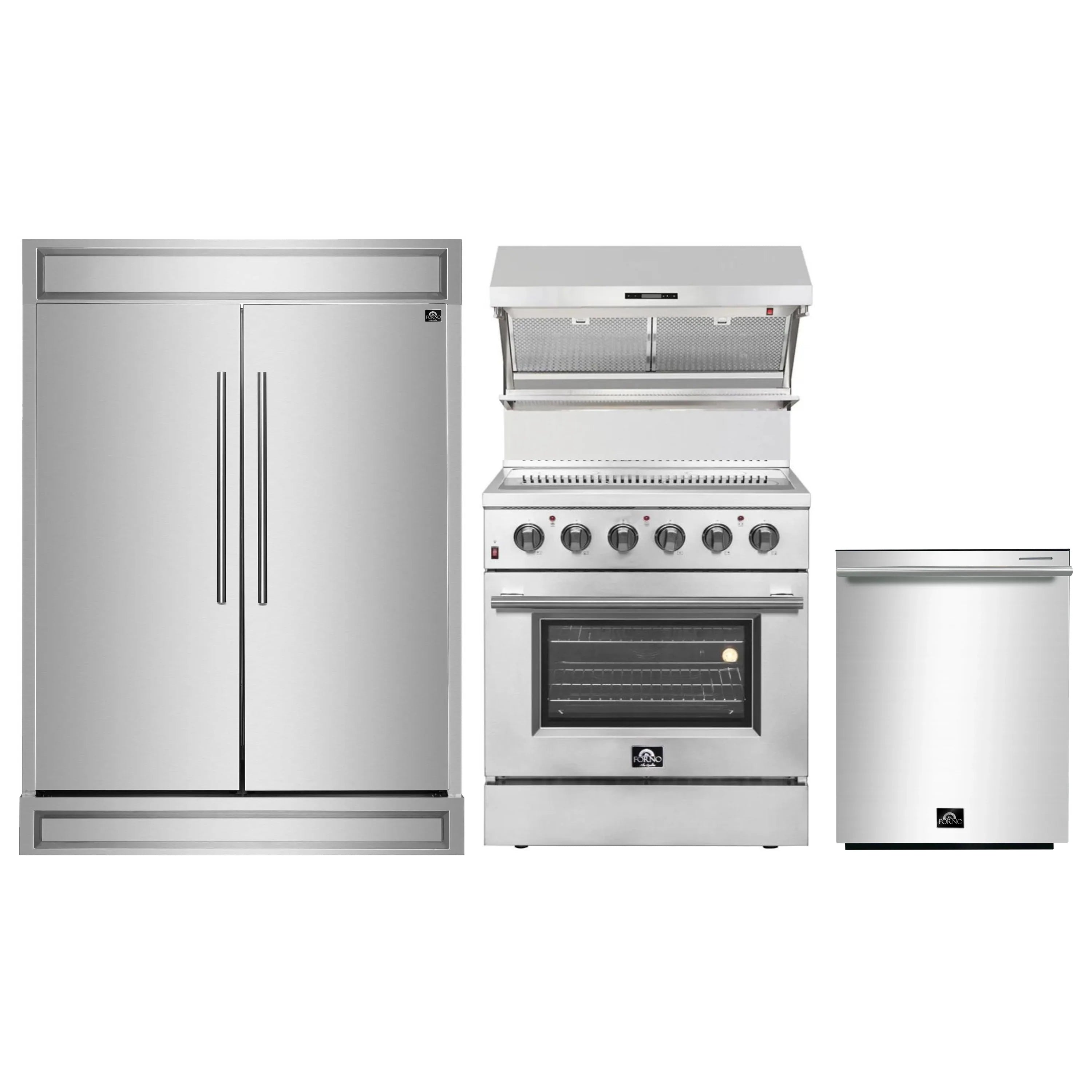 Stainless refrigerator, electric range, and dishwasher set