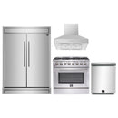 Forno 4-Piece Appliance Package - 36-Inch Dual Fuel Range, 60-Inch Pro-Style Refrigerator, Wall Mount Hood, & 3-Rack Dishwasher in Stainless Steel