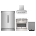 Forno 4-Piece Appliance Package - 36-Inch Dual Fuel Range, 60-Inch Pro-Style Refrigerator, Wall Mount Hood, & 3-Rack Dishwasher in Stainless Steel