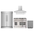 Forno 4-Piece Appliance Package - 48-Inch Dual Fuel Range, 60-Inch Pro-Style Refrigerator, Wall Mount Hood, & 3-Rack Dishwasher in Stainless Steel