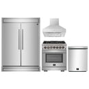 Forno 4-Piece Pro Appliance Package - 30-Inch Dual Fuel Range, 60-Inch Pro-Style Refrigerator, Wall Mount Hood, & 3-Rack Dishwasher in Stainless Steel