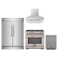 Forno 4-Piece Pro Appliance Package - 36-Inch Dual Fuel Range, 60-Inch Pro-Style Refrigerator, Wall Mount Hood, & 3-Rack Dishwasher in Stainless Steel