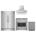 Forno 4-Piece Appliance Package - 36-Inch Gas Range, 60-Inch Pro-Style Refrigerator, Wall Mount Hood, & 3-Rack Dishwasher in Stainless Steel