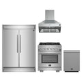 Forno 4-Piece Pro Appliance Package - 30-Inch Gas Range, 60-Inch Pro-Style Refrigerator, Wall Mount Hood, & 3-Rack Dishwasher in Stainless Steel