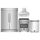 Forno 4-Piece Pro Appliance Package - 30-Inch Gas Range, 60-Inch Pro-Style Refrigerator, Wall Mount Hood, & 3-Rack Dishwasher in Stainless Steel