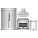 Forno 4-Piece Pro Appliance Package - 36-Inch Gas Range, 60-Inch Pro-Style Refrigerator, Wall Mount Hood, & 3-Rack Dishwasher in Stainless Steel