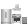Forno 4-Piece Pro Appliance Package - 36-Inch Gas Range, 60-Inch Pro-Style Refrigerator, Wall Mount Hood, & 3-Rack Dishwasher in Stainless Steel