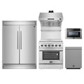 Forno 5-Piece Appliance Package - 30-Inch Electric Range, Wall Mount Range Hood with Backsplash, Pro-Style Refrigerator, Dishwasher, and 24-Inch Microwave Drawer in Stainless Steel