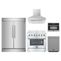 Forno 5-Piece Appliance Package - 36-Inch Electric Range, Wall Mount Range Hood, Pro-Style Refrigerator, Dishwasher, and 24-Inch Microwave Oven in Stainless Steel
