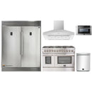 Forno 5-Piece Appliance Package - 48-Inch Dual Fuel Range, 60-Inch Pro-Style Refrigerator, Wall Mount Hood, 24-Inch Microwave Drawer, & 3-Rack Dishwasher in Stainless Steel