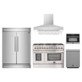 Forno 5-Piece Appliance Package - 48-Inch Dual Fuel Range, 60-Inch Pro-Style Refrigerator, Wall Mount Hood, 24-Inch Microwave Oven, & 3-Rack Dishwasher in Stainless Steel