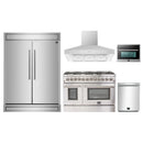 Forno 5-Piece Appliance Package - 48-Inch Dual Fuel Range, 60-Inch Pro-Style Refrigerator, Wall Mount Hood, 24-Inch Microwave Oven, & 3-Rack Dishwasher in Stainless Steel