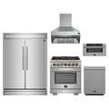 Forno 5-Piece Pro Appliance Package - 30-Inch Capriasca Dual Fuel Range, 60-Inch Pro-Style Refrigerator, Wall Mount Hood, 30-Inch Microwave Drawer, & 3-Rack Dishwasher in Stainless Steel