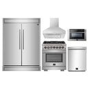 Forno 5-Piece Pro Appliance Package - 30-Inch Dual Fuel Range, 60-Inch Pro-Style Refrigerator, Wall Mount Hood, 24-Inch Microwave Drawer, & 3-Rack Dishwasher in Stainless Steel