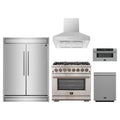 Forno 5-Piece Pro Appliance Package - 36-Inch Capriasca Dual Fuel Range, 60-Inch Pro-Style Refrigerator, Wall Mount Hood, 30-Inch Microwave Drawer, & 3-Rack Dishwasher in Stainless Steel