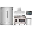 Forno 5-Piece Pro Appliance Package - 48-Inch Dual Fuel Range, 60-Inch Pro-Style Refrigerator, Wall Mount Hood, 24-Inch Microwave Oven, & 3-Rack Dishwasher in Stainless Steel