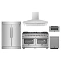 Forno 5-Piece Pro Appliance Package - 60-Inch Capriasca Dual Fuel Range, 60-Inch Pro-Style Refrigerator, Wall Mount Hood, 30-Inch Microwave Drawer, & 3-Rack Dishwasher in Stainless Steel