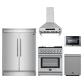 Forno 5-Piece Appliance Package - 30-Inch Dual Fuel Range with Air Fryer, 60-Inch Pro-Style Refrigerator, Wall Mount Hood, 24-Inch Microwave Drawer, & 3-Rack Dishwasher in Stainless Steel