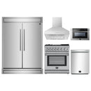 Forno 5-Piece Appliance Package - 30-Inch Dual Fuel Range with Air Fryer, 60-Inch Pro-Style Refrigerator, Wall Mount Hood, 24-Inch Microwave Drawer, & 3-Rack Dishwasher in Stainless Steel