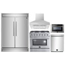 Forno 5-Piece Appliance Package - 36-Inch Gas Range, 60-Inch Pro-Style Refrigerator, Wall Mount Hood, 24-Inch Microwave Drawer, & 3-Rack Dishwasher in Stainless Steel