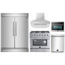 Forno 5-Piece Appliance Package - 36-Inch Gas Range, 60-Inch Pro-Style Refrigerator, Wall Mount Hood, 24-Inch Microwave Oven, & 3-Rack Dishwasher in Stainless Steel