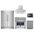 Forno 5-Piece Pro Appliance Package - 36-Inch Gas Range, 60-Inch Pro-Style Refrigerator, Wall Mount Hood, 24-Inch Microwave Drawer, & 3-Rack Dishwasher in Stainless Steel