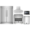 Forno 5-Piece Pro Appliance Package - 36-Inch Gas Range, 60-Inch Pro-Style Refrigerator, Wall Mount Hood, 24-Inch Microwave Drawer, & 3-Rack Dishwasher in Stainless Steel