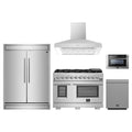 Forno 5-Piece Pro Appliance Package - 48-Inch Gas Range, 60-Inch Pro-Style Refrigerator, Wall Mount Hood, 24-Inch Microwave Drawer, & 3-Rack Dishwasher in Stainless Steel