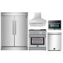 Forno 5-Piece Appliance Package - 30-Inch Gas Range with Air Fryer, 60-Inch Pro-Style Refrigerator, Wall Mount Hood, 24-Inch Microwave Oven, & 3-Rack Dishwasher in Stainless Steel