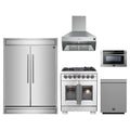 Forno 5-Piece Pro Appliance Package - 30-Inch Capriasca French Door Dual Fuel Range, 60-Inch Pro-Style Refrigerator, Wall Mount Hood, 24-Inch Microwave Drawer, & 3-Rack Dishwasher in Stainless Steel