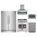 Forno 5-Piece Pro Appliance Package - 30-Inch Capriasca French Door Dual Fuel Range, 60-Inch Pro-Style Refrigerator, Wall Mount Hood, 30-Inch Microwave Drawer, & 3-Rack Dishwasher in Stainless Steel