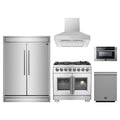 Forno 5-Piece Pro Appliance Package - 36-Inch Capriasca French Door Dual Fuel Range, 60-Inch Pro-Style Refrigerator, Wall Mount Hood, 24-Inch Microwave Drawer, & 3-Rack Dishwasher in Stainless Steel