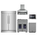 Forno 5-Piece Pro Appliance Package - 30-Inch Capriasca French Door Gas Range, 60-Inch Pro-Style Refrigerator, Wall Mount Hood, 24-Inch Microwave Drawer, & 3-Rack Dishwasher in Stainless Steel