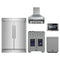 Forno 5-Piece Pro Appliance Package - 30-Inch Capriasca French Door Gas Range, 60-Inch Pro-Style Refrigerator, Wall Mount Hood, 24-Inch Microwave Drawer, & 3-Rack Dishwasher in Stainless Steel
