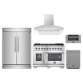 Forno 5-Piece Pro Appliance Package - 48-Inch Capriasca French Door Gas Range, 60-Inch Pro-Style Refrigerator, Wall Mount Hood, 30-Inch Microwave Drawer, & 3-Rack Dishwasher in Stainless Steel