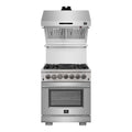 Forno 2-Piece Pro Appliance Package - 30-Inch Dual Fuel Range & Wall Mount Hood with Backsplash in Stainless Steel
