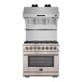 Forno 2-Piece Pro Appliance Package - 36-Inch Dual Fuel Range & Wall Mount Hood with Backsplash in Stainless Steel